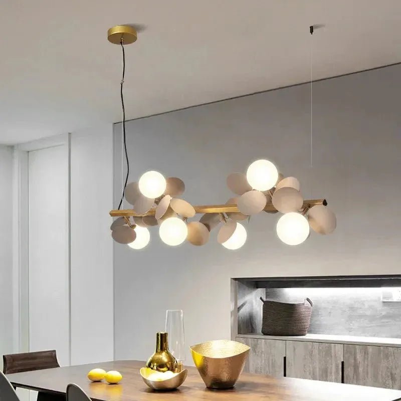 Eli Glass Globes Linear Chandelier For Dining Room - Zelno Lighting