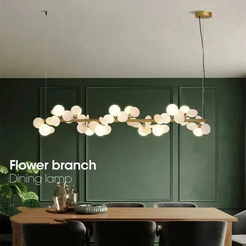 Eli Glass Globes Linear Chandelier For Dining Room - Zelno Lighting