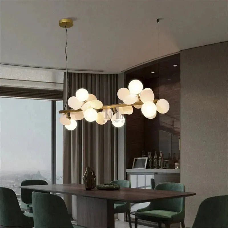 Eli Glass Globes Linear Chandelier For Dining Room - Zelno Lighting