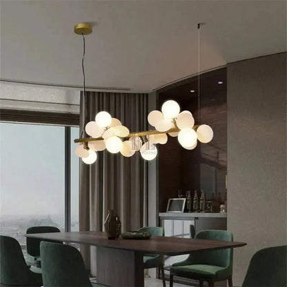 Eli Glass Globes Linear Chandelier For Dining Room - Zelno Lighting