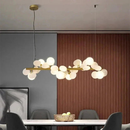 Eli Glass Globes Linear Chandelier For Dining Room - Zelno Lighting