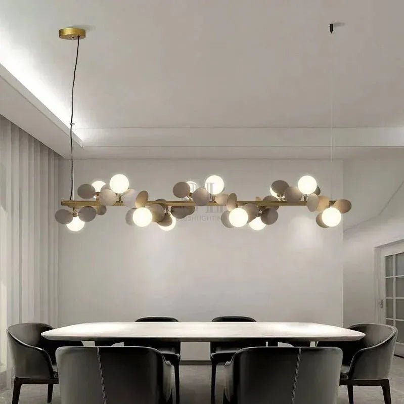 Eli Glass Globes Linear Chandelier For Dining Room - Zelno Lighting