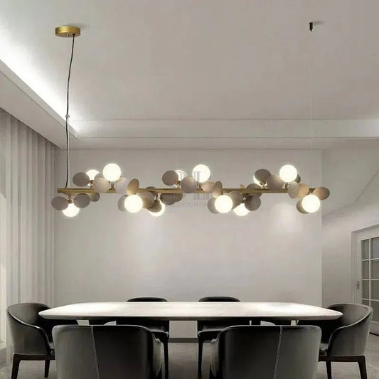 Eli Glass Globes Linear Chandelier For Dining Room - Zelno Lighting