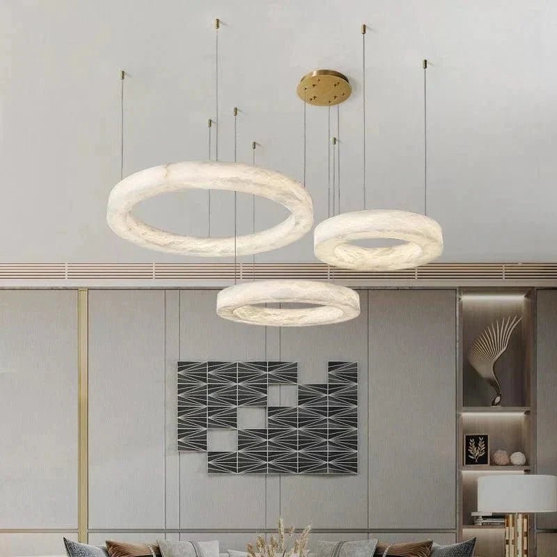Emerald Real Alabaster Ring Chandelier, Modern Circular Chandelier - Zelno Lighting