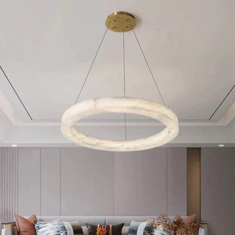 Emerald Real Alabaster Ring Chandelier, Modern Circular Chandelier - Zelno Lighting