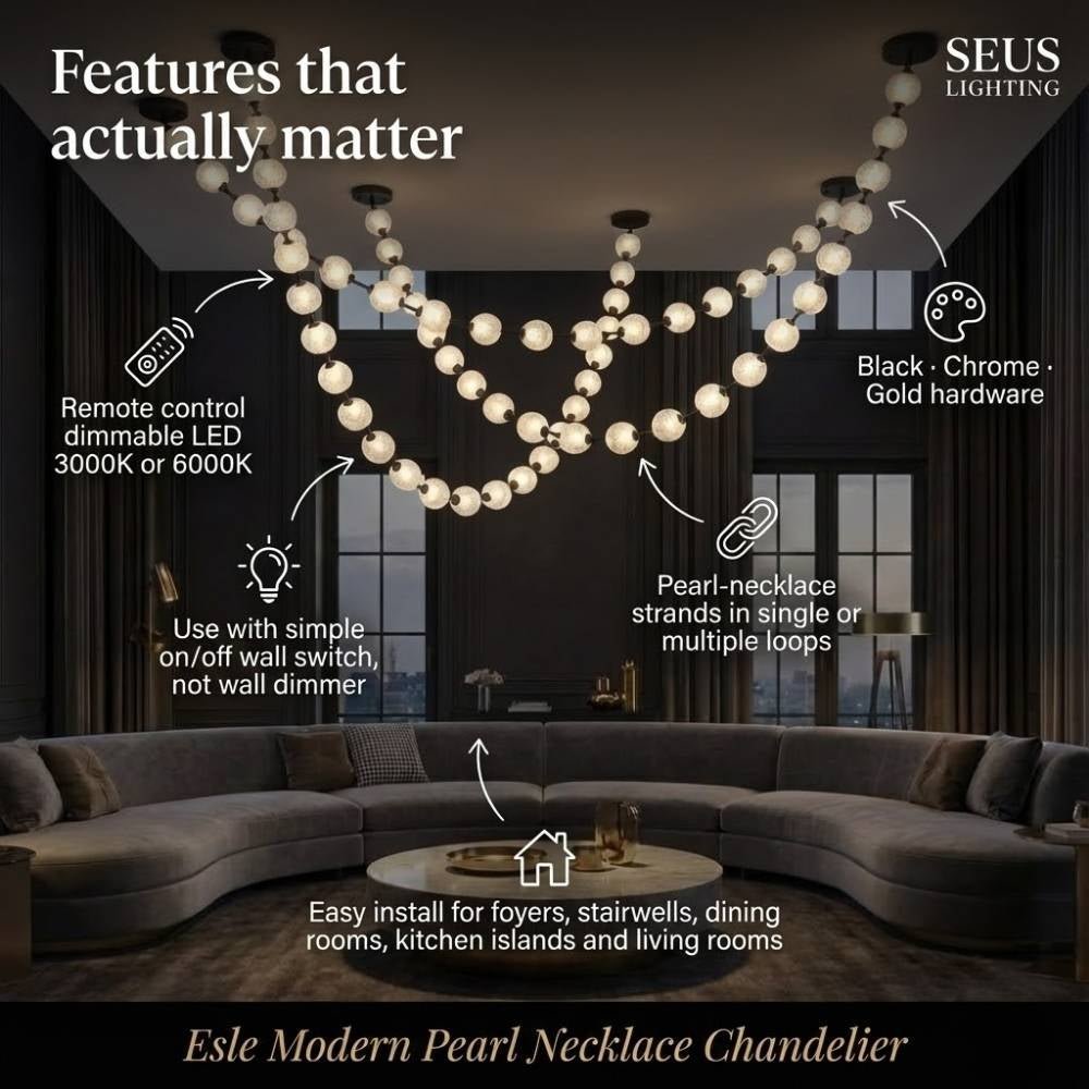 Esle Modern Pearl Necklace Chandelier - Zelno Lighting