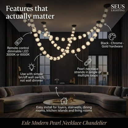 Esle Modern Pearl Necklace Chandelier - Zelno Lighting