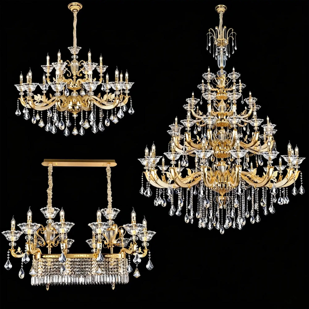 Eternal Baroque Revival Chandelier Series with Diamond-Inspired Crystal-Studded Light Arms - Zelno Lighting