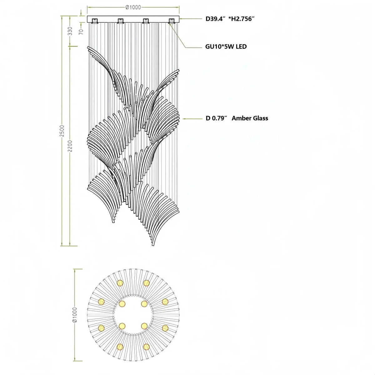 European Style Spiral Glass Chandelier for Staircase/Foyer/Hotel/Villa - Zelno Lighting
