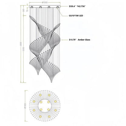 European Style Spiral Glass Chandelier for Staircase/Foyer/Hotel/Villa - Zelno Lighting