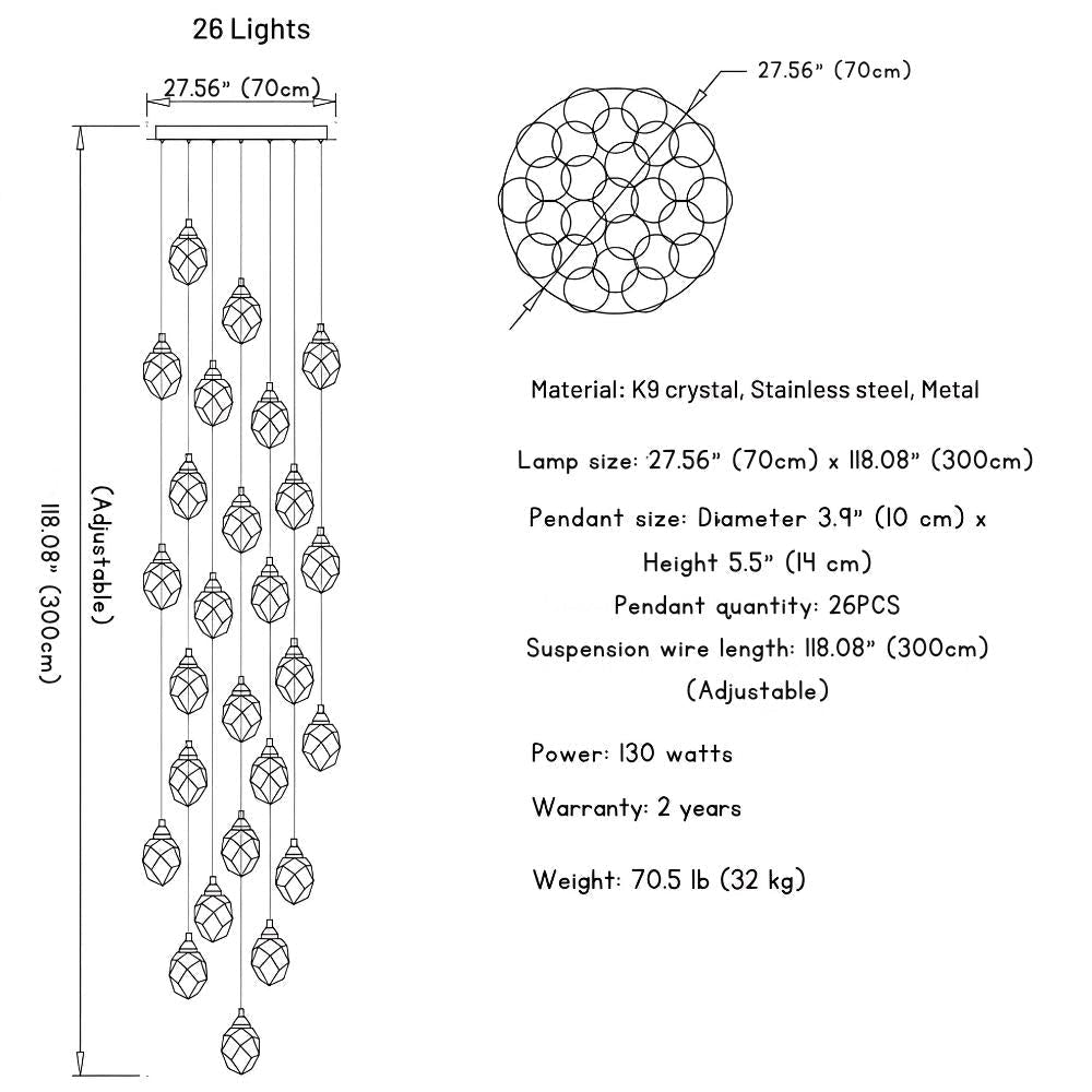 Eve Modern Crystal Chandelier for Staircase - Zelno Lighting