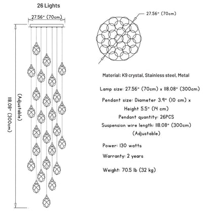 Eve Modern Crystal Chandelier for Staircase - Zelno Lighting