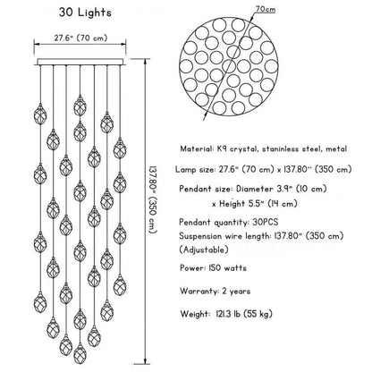 Eve Modern Crystal Chandelier for Staircase - Zelno Lighting