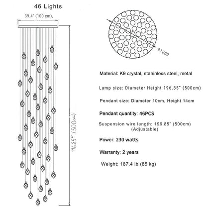 Eve Modern Crystal Chandelier for Staircase - Zelno Lighting