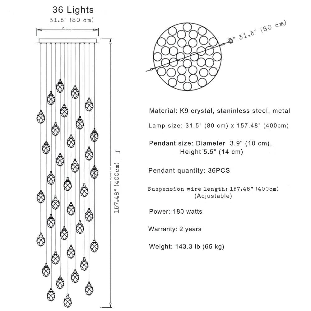 Eve Modern Crystal Chandelier for Staircase - Zelno Lighting