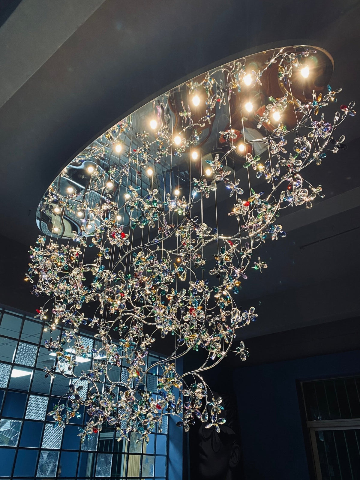 Exquisite Crystal Flower Branch Chandelier for Hotel Foyer and Entryway Ceiling Lighting Fixture - Zelno Lighting
