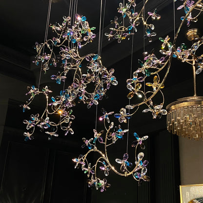 Exquisite Crystal Flower Branch Chandelier for Hotel Foyer and Entryway Ceiling Lighting Fixture - Zelno Lighting