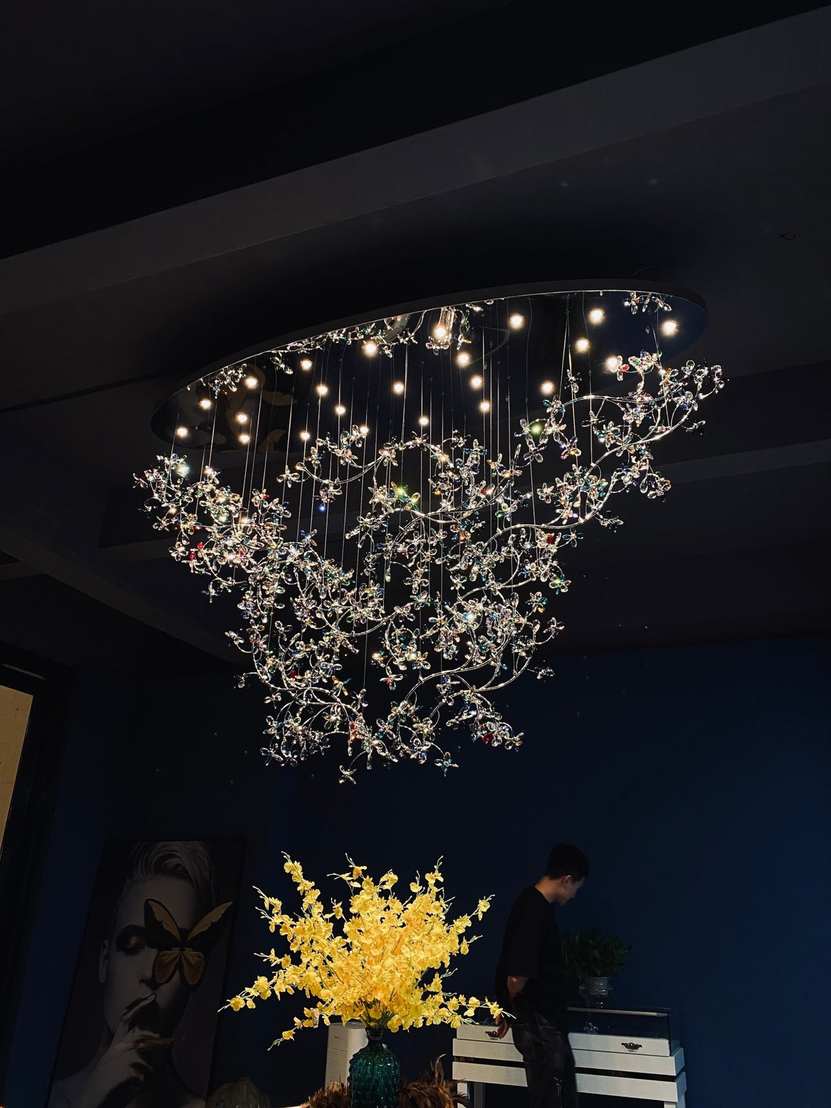 Exquisite Crystal Flower Branch Chandelier for Hotel Foyer and Entryway Ceiling Lighting Fixture - Zelno Lighting