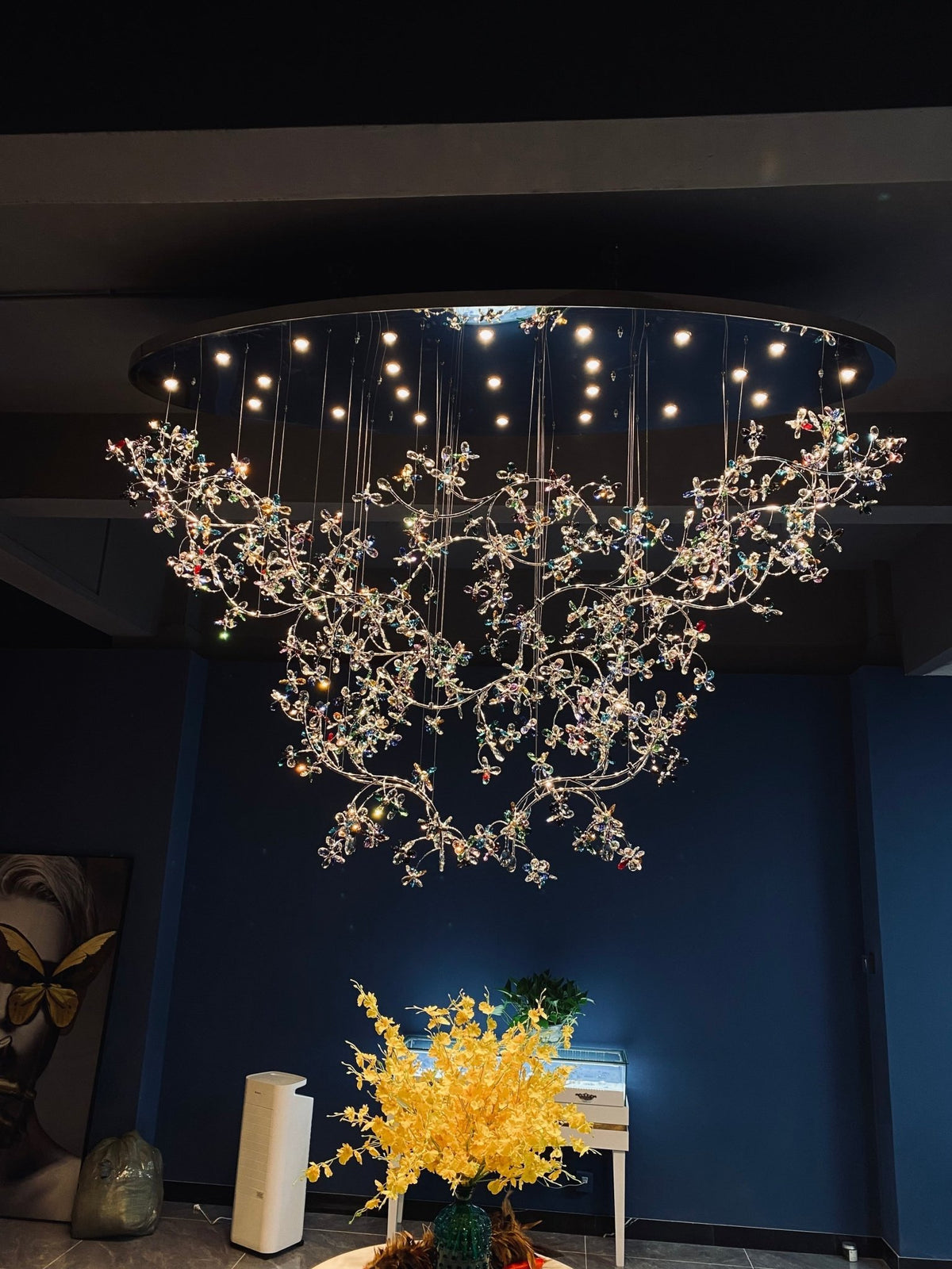 Exquisite Crystal Flower Branch Chandelier for Hotel Foyer and Entryway Ceiling Lighting Fixture - Zelno Lighting