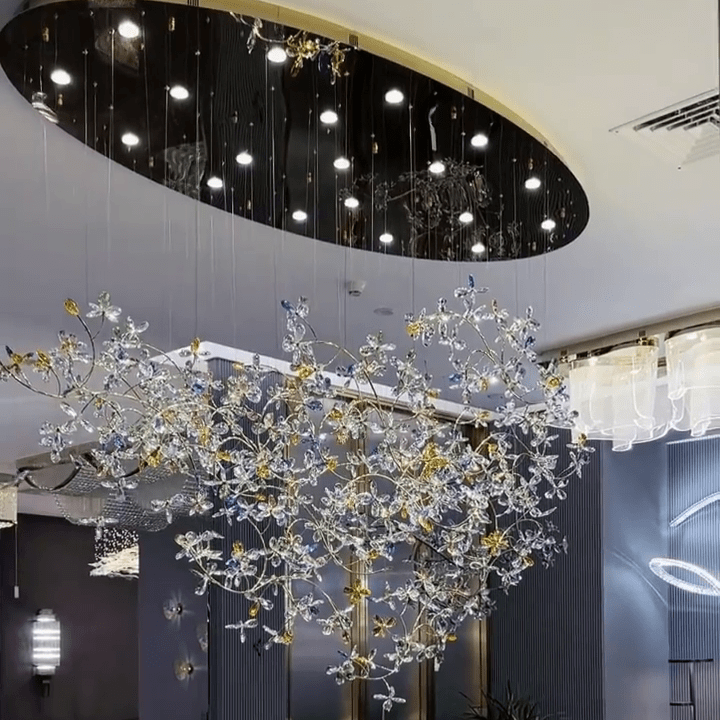 Exquisite Crystal Flower Branch Chandelier for Hotel Foyer and Entryway Ceiling Lighting Fixture - Zelno Lighting