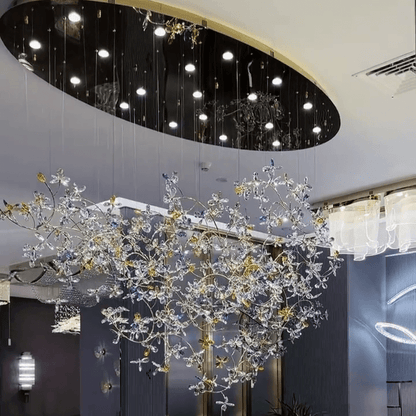 Exquisite Crystal Flower Branch Chandelier for Hotel Foyer and Entryway Ceiling Lighting Fixture - Zelno Lighting