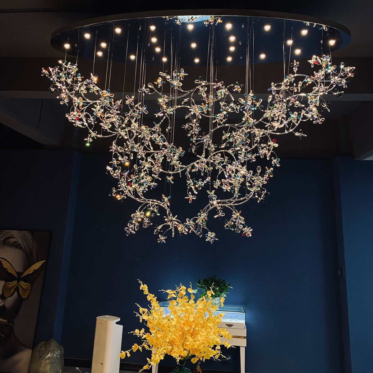 Exquisite Crystal Flower Branch Chandelier for Hotel Foyer and Entryway Ceiling Lighting Fixture - Zelno Lighting