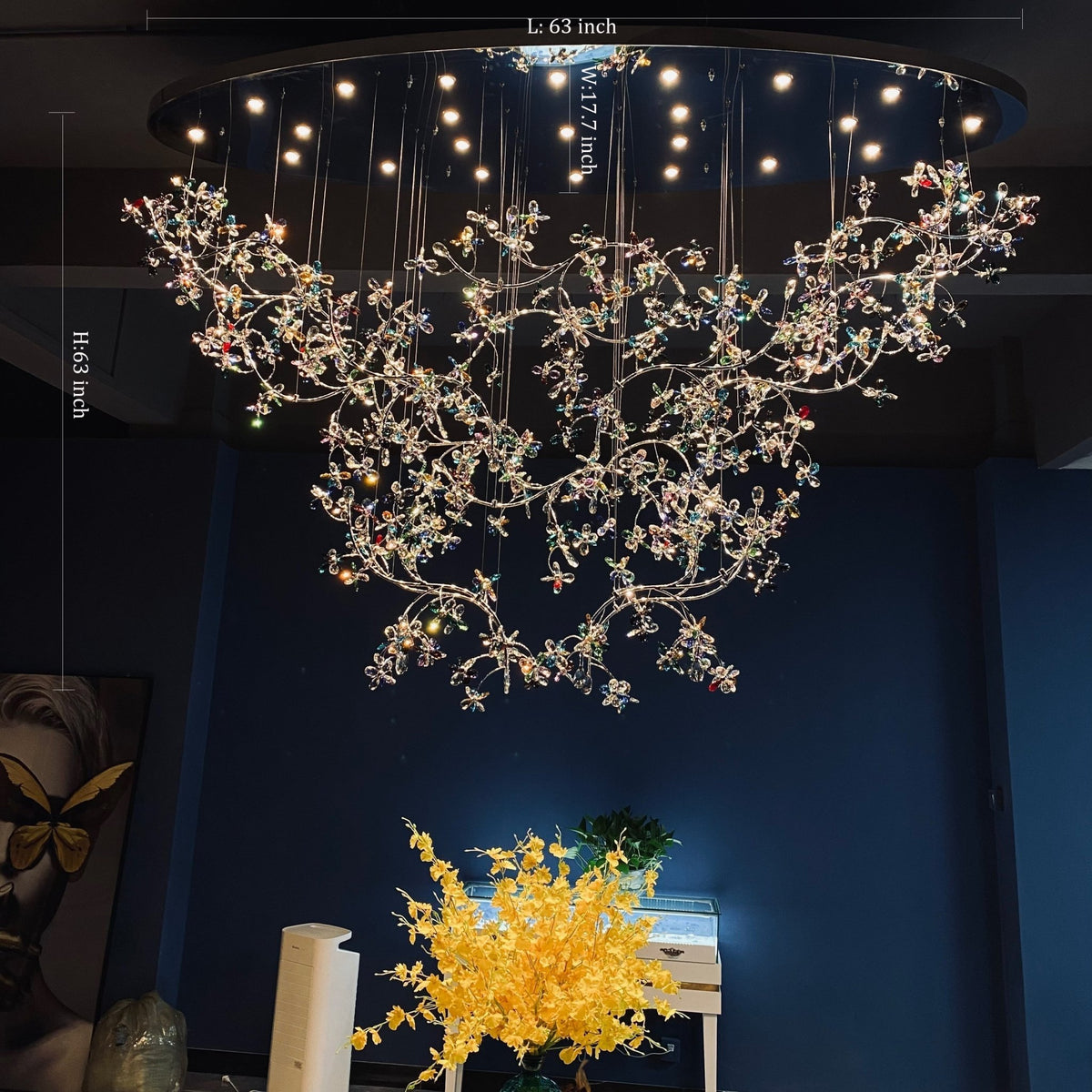 Exquisite Crystal Flower Branch Chandelier for Hotel Foyer and Entryway Ceiling Lighting Fixture - Zelno Lighting