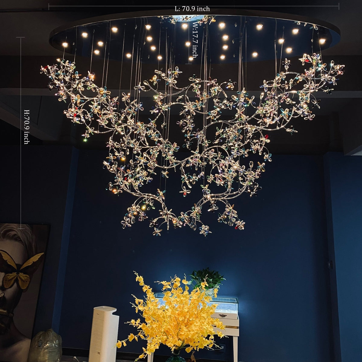 Exquisite Crystal Flower Branch Chandelier for Hotel Foyer and Entryway Ceiling Lighting Fixture - Zelno Lighting