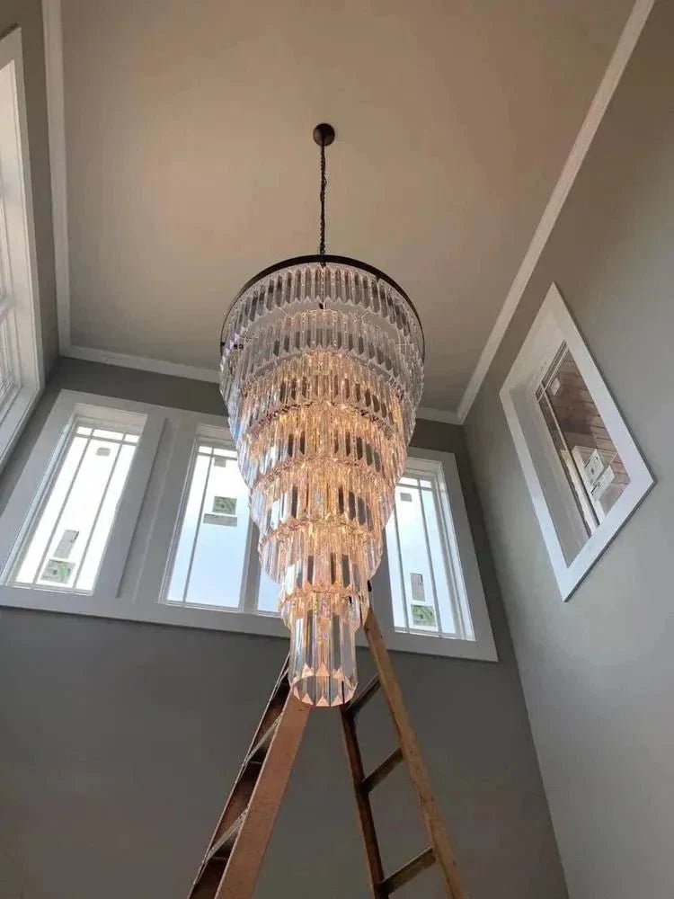 Extra Large 7-Tier Luxury Crystal Chandelier in Black/Coffee/Gold/Chrome Finish Color - Zelno Lighting