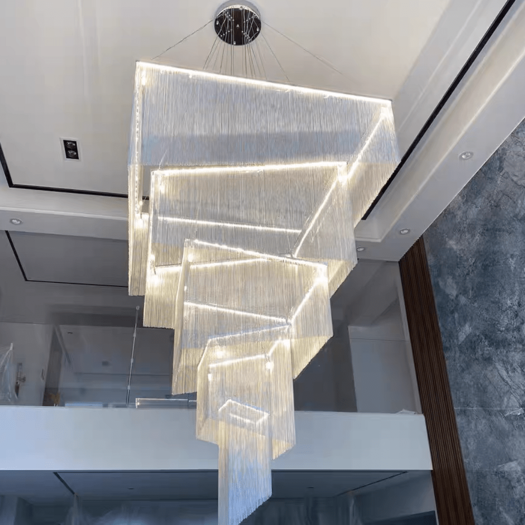 Extra Large Art Multi-tier Aluminum Chain Tassel Chandelier for High-Ceiling Room - Zelno Lighting