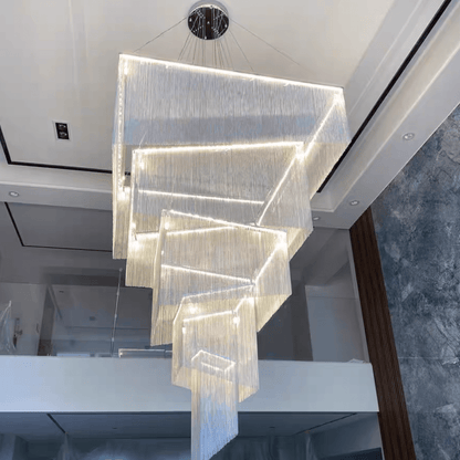 Extra Large Art Multi-tier Aluminum Chain Tassel Chandelier for High-Ceiling Room - Zelno Lighting