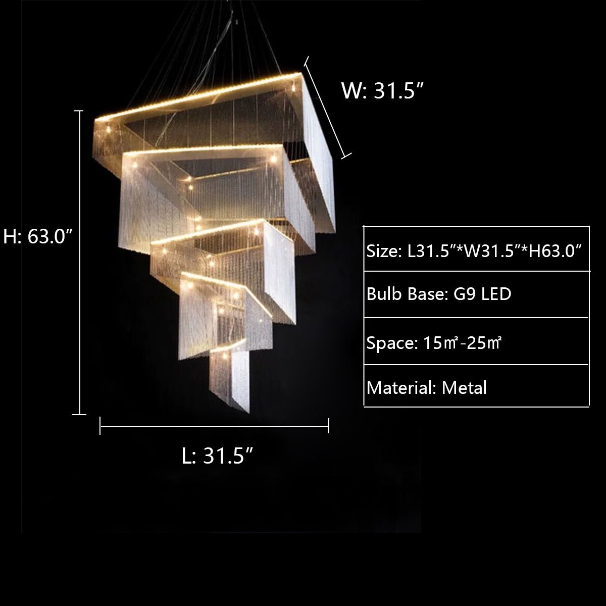 Extra Large Art Multi-tier Aluminum Chain Tassel Chandelier for High-Ceiling Room - Zelno Lighting