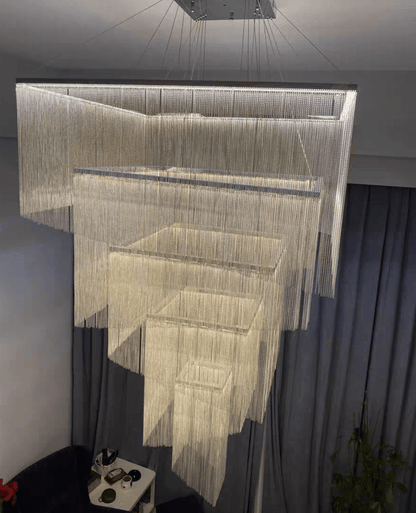 Extra Large Art Multi-tier Aluminum Chain Tassel Chandelier for High-Ceiling Room - Zelno Lighting