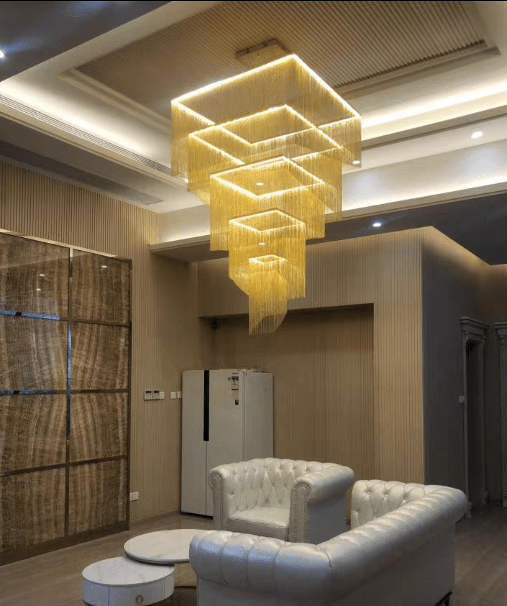 Extra Large Art Multi-tier Aluminum Chain Tassel Chandelier for High-Ceiling Room - Zelno Lighting
