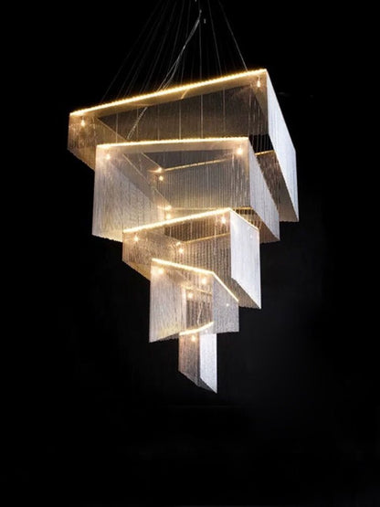 Extra Large Art Multi-tier Aluminum Chain Tassel Chandelier for High-Ceiling Room - Zelno Lighting