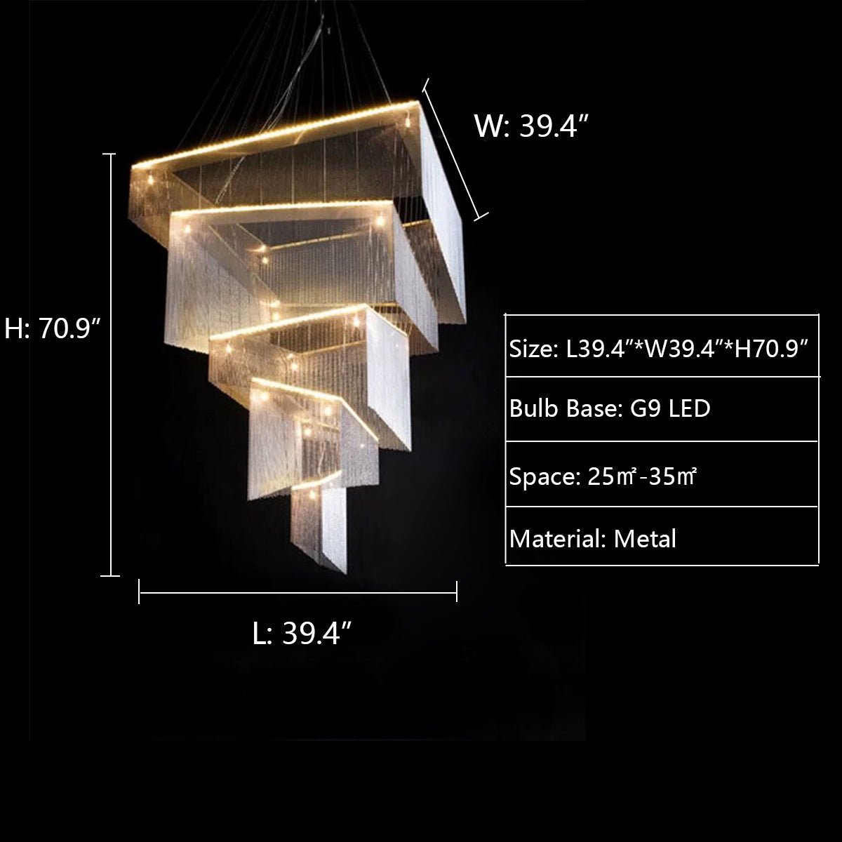 Extra Large Art Multi-tier Aluminum Chain Tassel Chandelier for High-Ceiling Room - Zelno Lighting