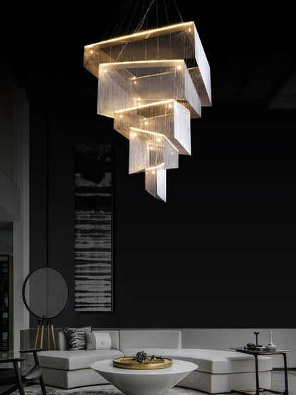 Extra Large Art Multi-tier Aluminum Chain Tassel Chandelier for High-Ceiling Room - Zelno Lighting