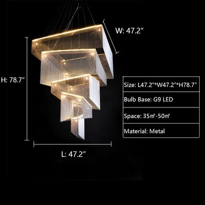 Extra Large Art Multi-tier Aluminum Chain Tassel Chandelier for High-Ceiling Room - Zelno Lighting