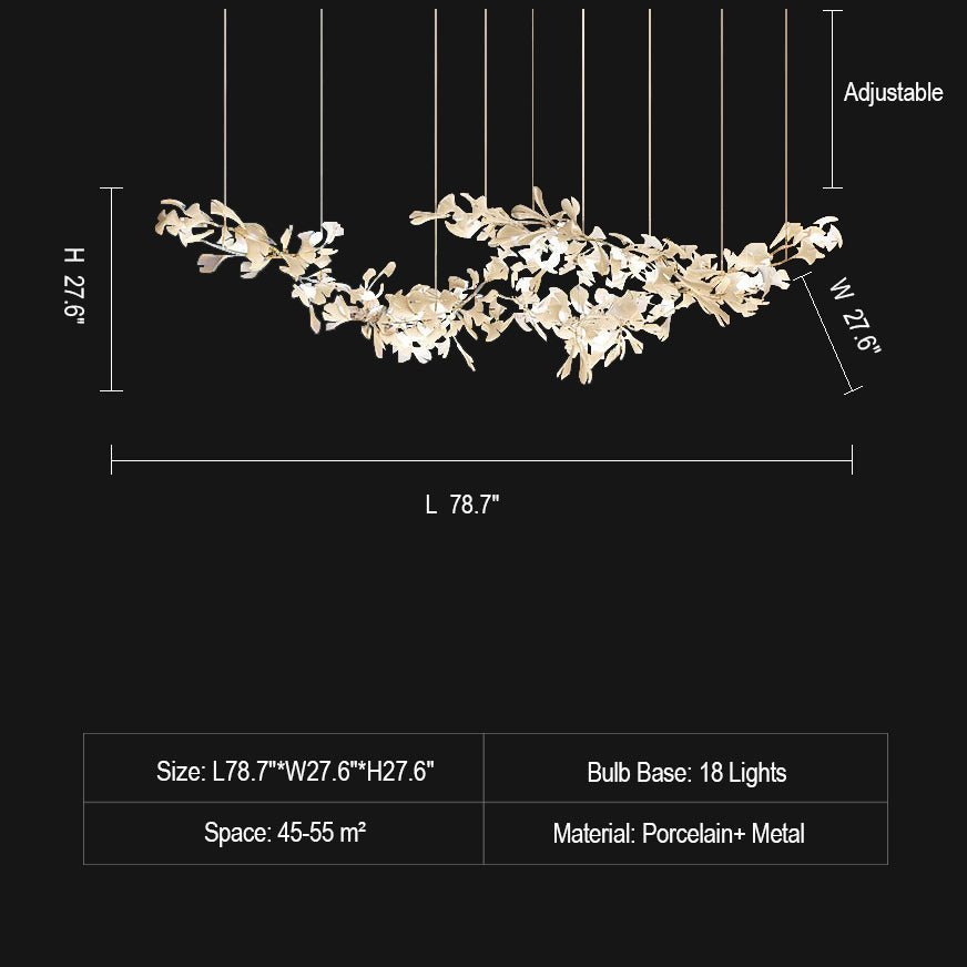 Extra Large Ceramic White Flower Chandelier in Artistic Branch Style for Spacious Living and Dining Room - Zelno Lighting