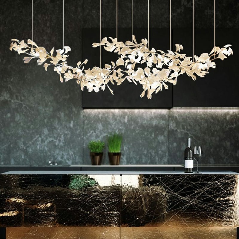 Extra Large Ceramic White Flower Chandelier in Artistic Branch Style for Spacious Living and Dining Room - Zelno Lighting