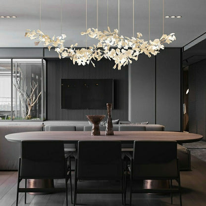 Extra Large Ceramic White Flower Chandelier in Artistic Branch Style for Spacious Living and Dining Room - Zelno Lighting