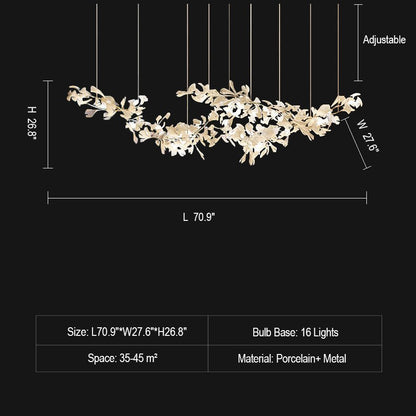 Extra Large Ceramic White Flower Chandelier in Artistic Branch Style for Spacious Living and Dining Room - Zelno Lighting