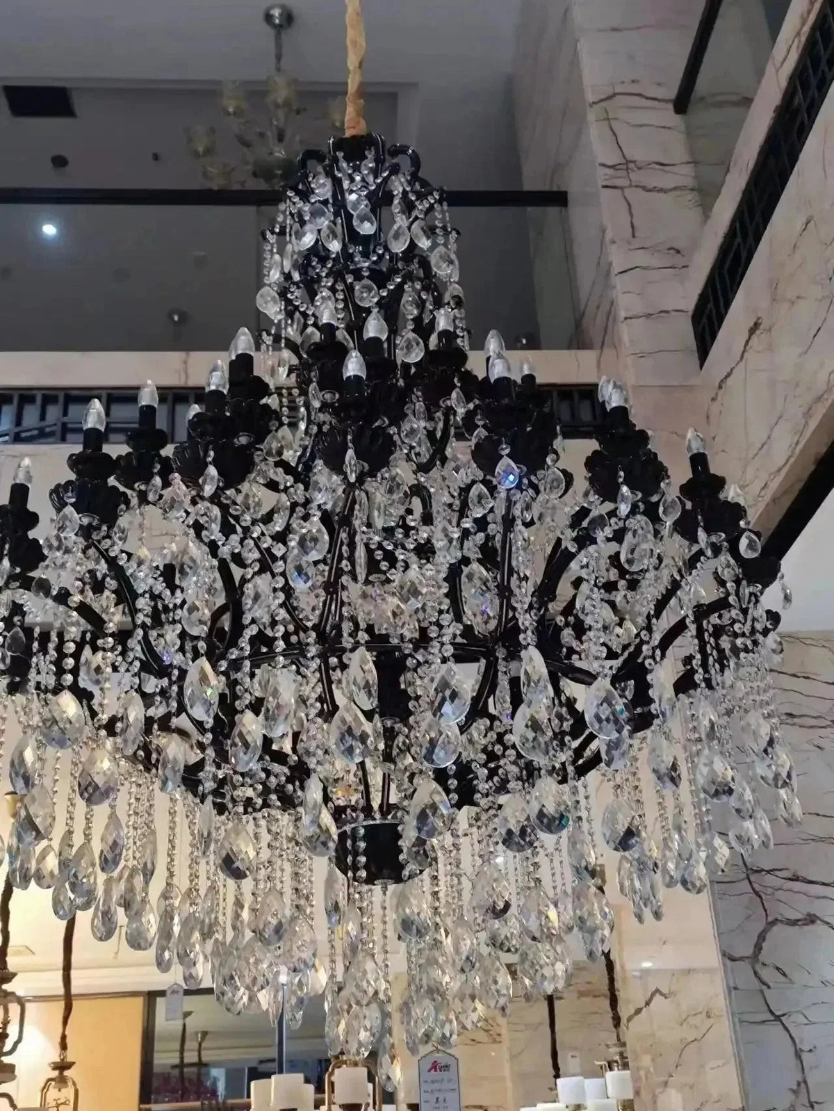 Extra Large Crystal Candle Chandelier in Black Finish for Living Room/Foyer/Staircase/Hotel - Zelno Lighting