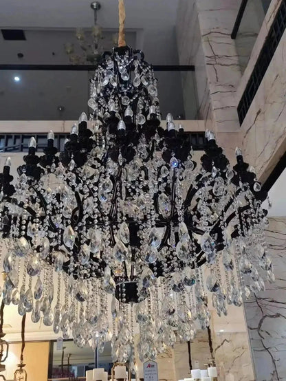 Extra Large Crystal Candle Chandelier in Black Finish for Living Room/Foyer/Staircase/Hotel - Zelno Lighting