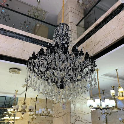 Extra Large Crystal Candle Chandelier in Black Finish for Living Room/Foyer/Staircase/Hotel - Zelno Lighting