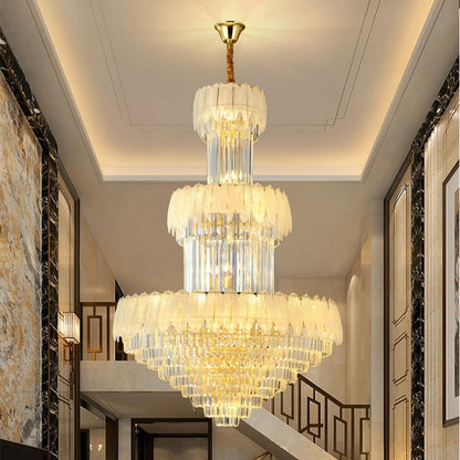 Extra Large Crystal Feather Style Chandelier Long Foyer Staircase Ceiling Lighting Fixture For Living Room - Zelno Lighting