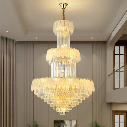 Extra Large Crystal Feather Style Chandelier Long Foyer Staircase Ceiling Lighting Fixture For Living Room - Zelno Lighting