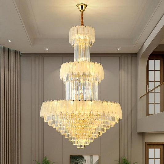 Extra Large Crystal Feather Style Chandelier Long Foyer Staircase Ceiling Lighting Fixture For Living Room - Zelno Lighting