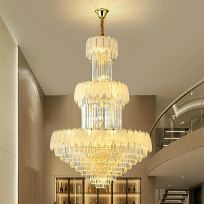 Extra Large Crystal Feather Style Chandelier Long Foyer Staircase Ceiling Lighting Fixture For Living Room - Zelno Lighting