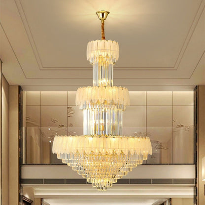 Extra Large Crystal Feather Style Chandelier Long Foyer Staircase Ceiling Lighting Fixture For Living Room - Zelno Lighting